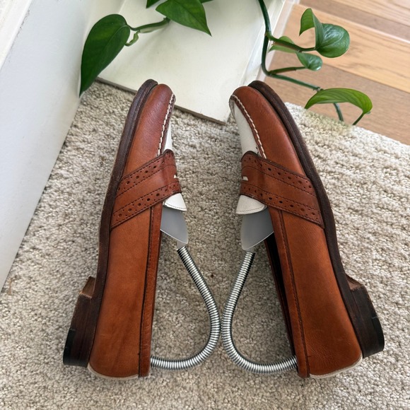 VINTAGE 80s RALPH LAUREN Two Tone Leather Penny Loafers 7.5 AA BENCH MADE MAINE - Picture 5 of 10